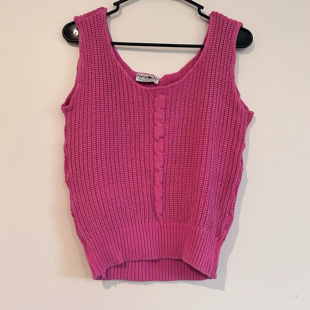 Vtg 80s Made In USA Sweater Vest Sz M Hot Pink Sleeveless Cotton Preppy Retro